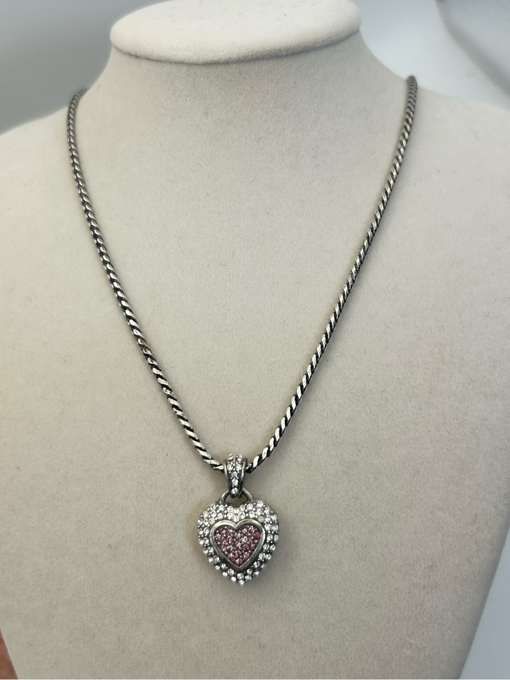 Brighton Spread The Love Necklace 18" Pink Crystals Heart Pendant Silver Plated